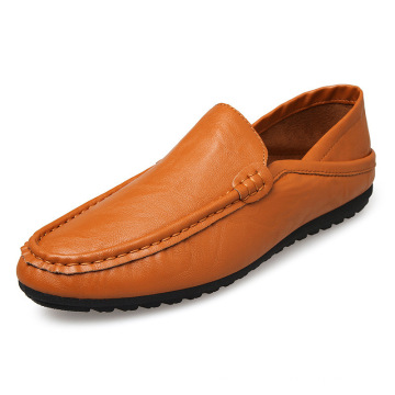 2019 Wholesale Men's Leather Shoes Pure Color Leather Soft Casual TPR Outsole Loafers for Men